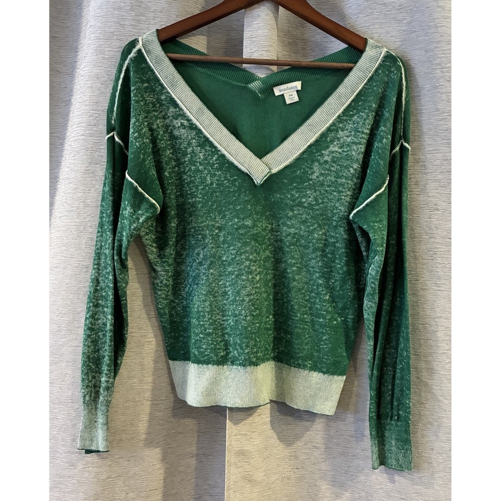 Sundance Cece V-Neck Lightweight Sweater Exposed Seams Boho Western Sz PM